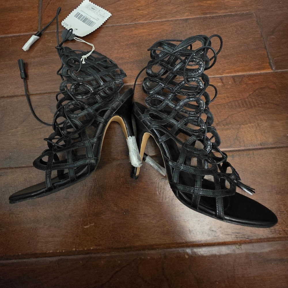 Black Lace-Up High Heel Boots
